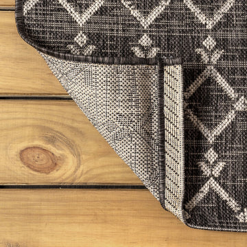 Ourika Moroccan Geometric Textured Weave Indoor/outdoor Round Rug